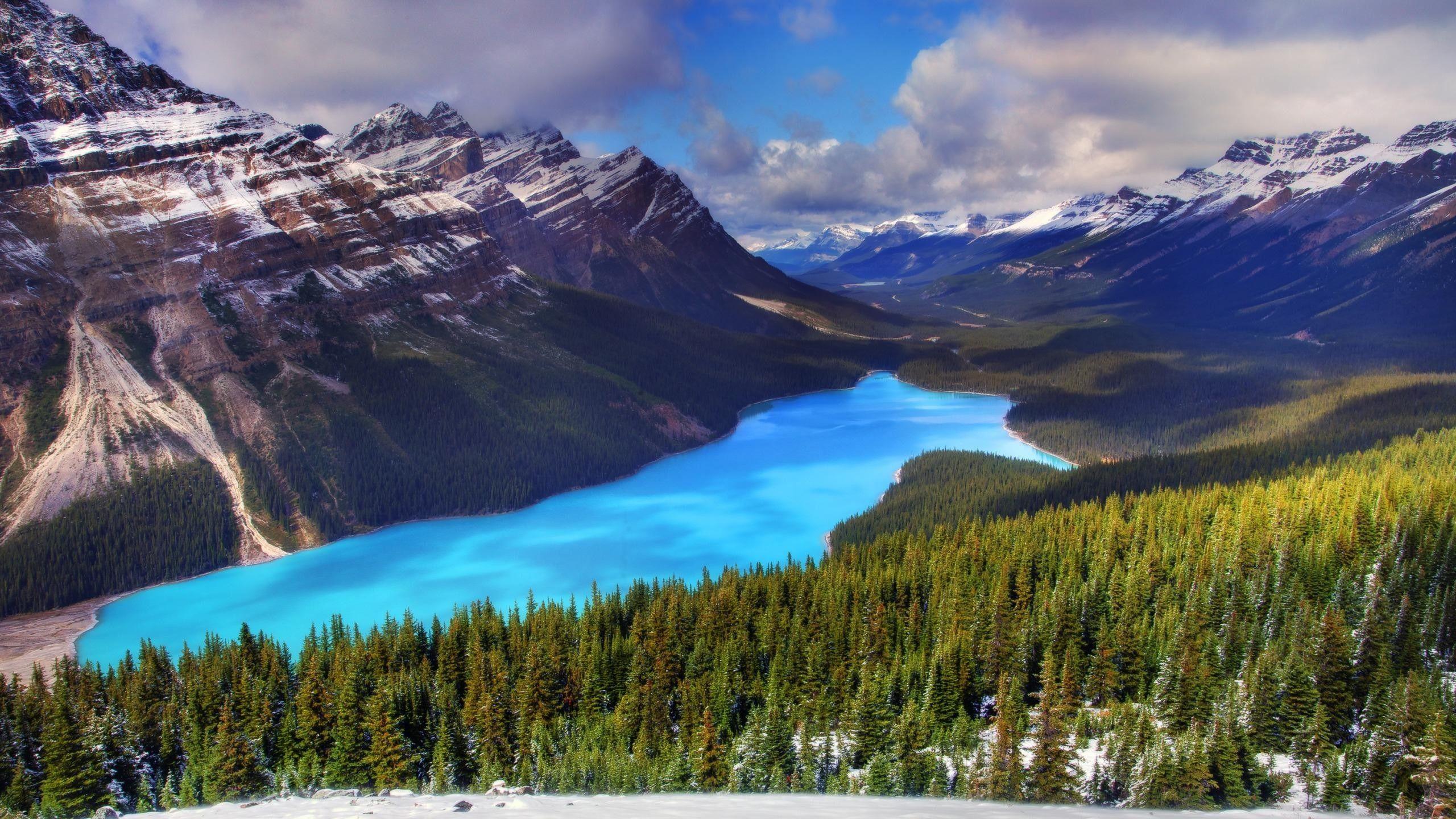 2560x1440 Moraine Lake Landscape Banff National Park Canada Blue Lake Rocky