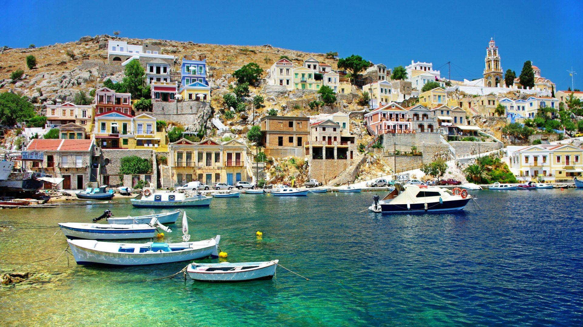 1920x1080 Greece Beach City Wallpaper. HD Desktop Background