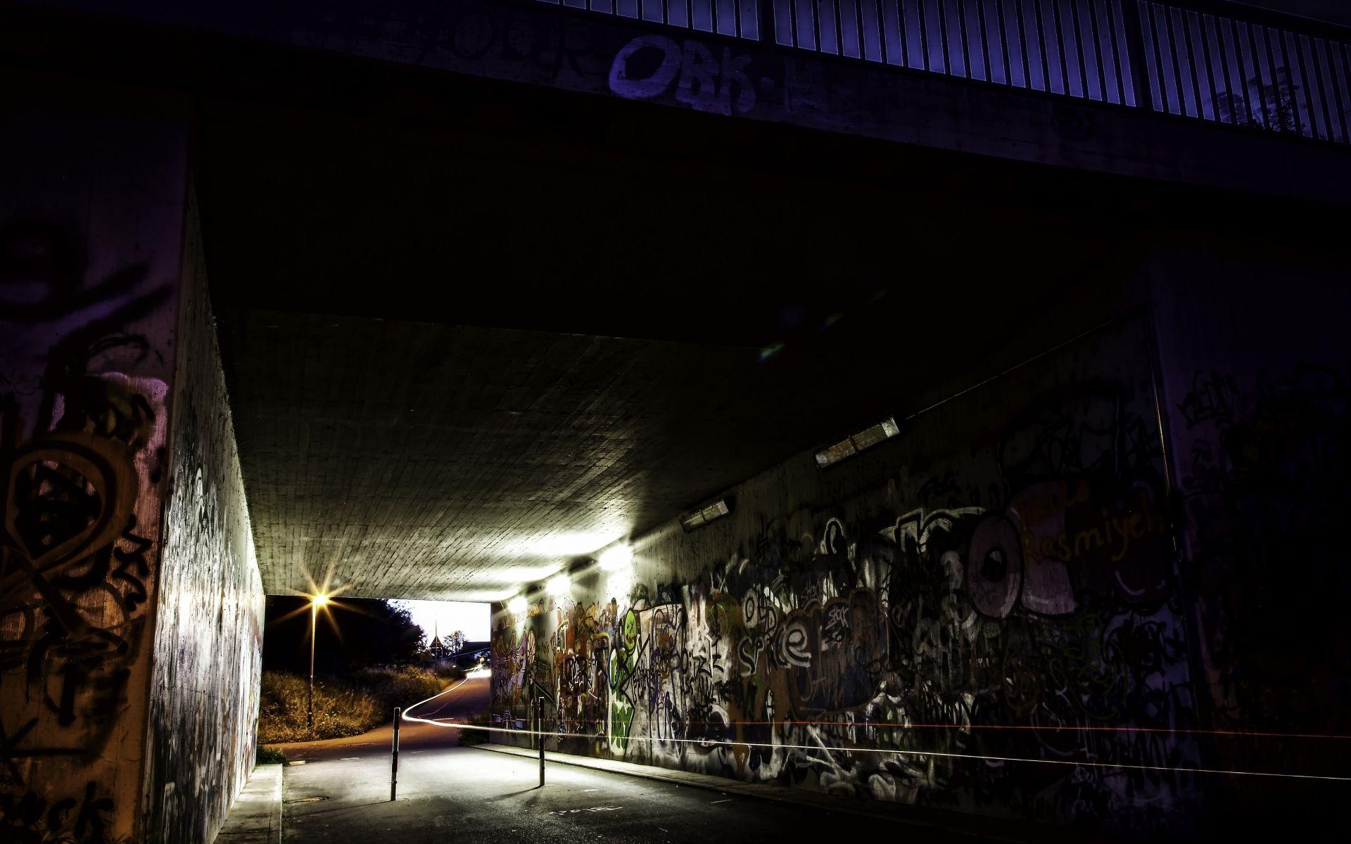 1920x1200 Night germany graffiti urban underpass tunnel wallpaper