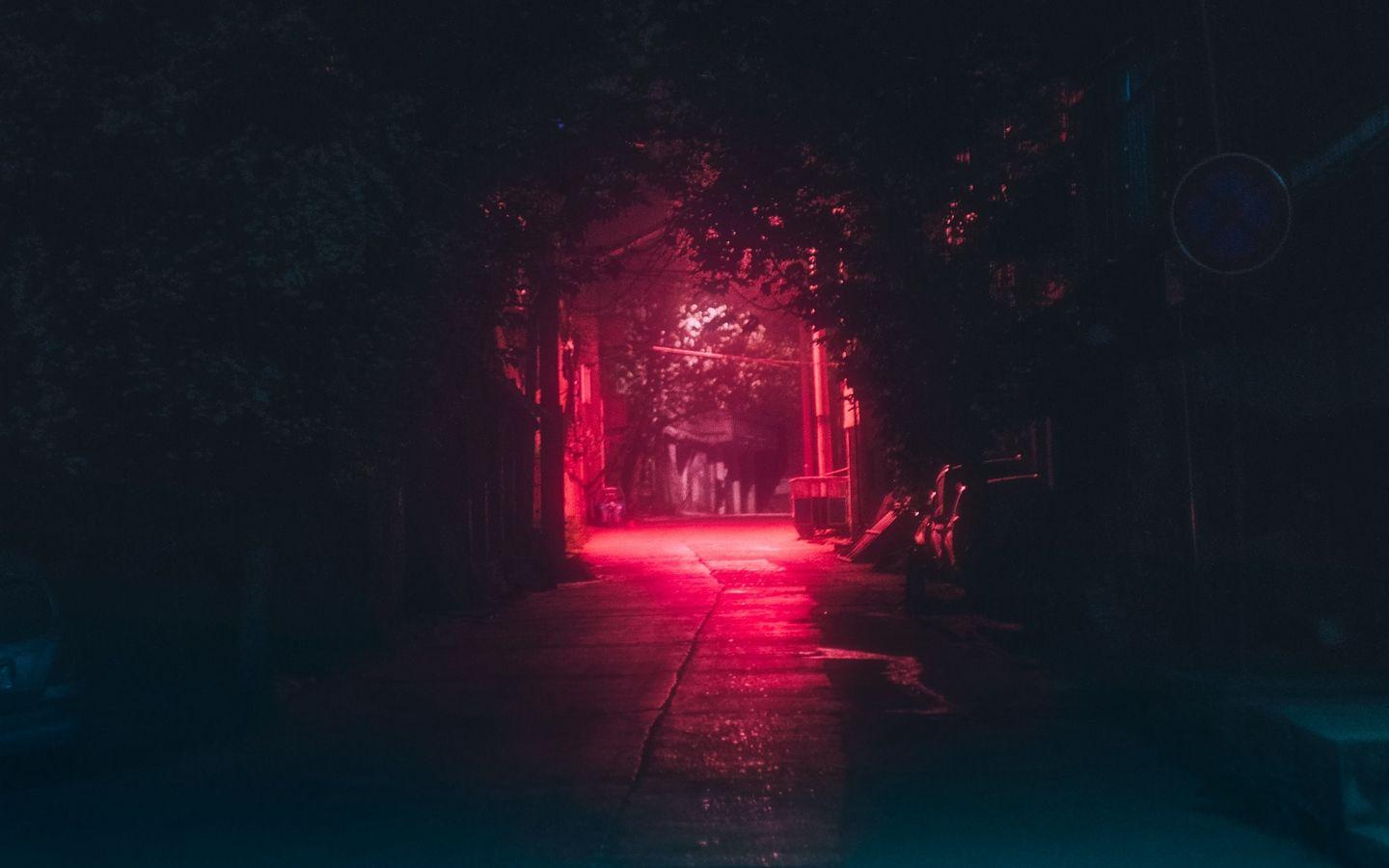 1440x900 Download wallpaper 1440x900 lane, night, dark, urban, lighting