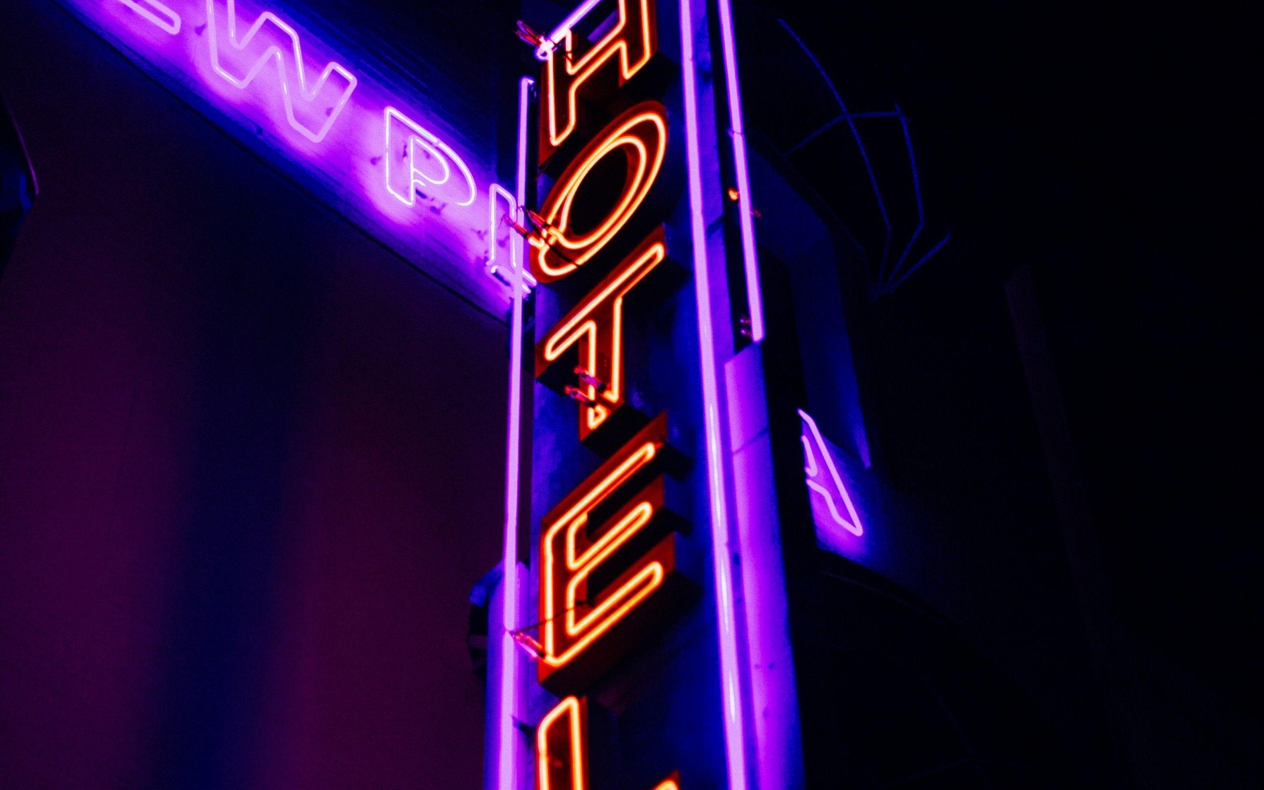 2560x1600 Download 2560x1600 Neon Hotel Sign, Urban, Night, Dark Wallpaper