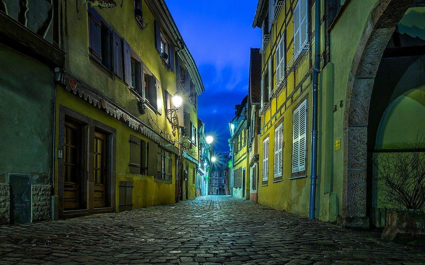 1400x875 landscape, Urban, Street, Lights, Evening, Strasbourg, France