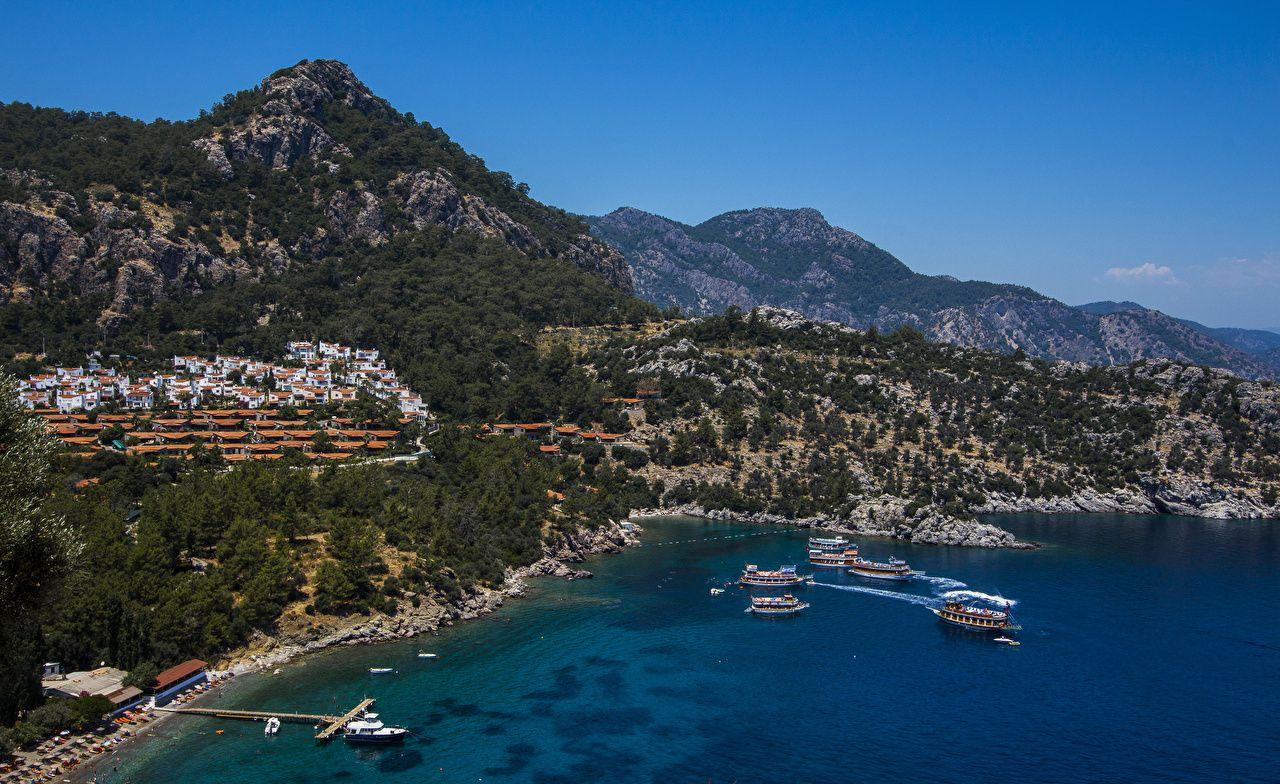 1280x784 Desktop Wallpaper Turkey Marmaris Nature Mountains Riverboat Coast
