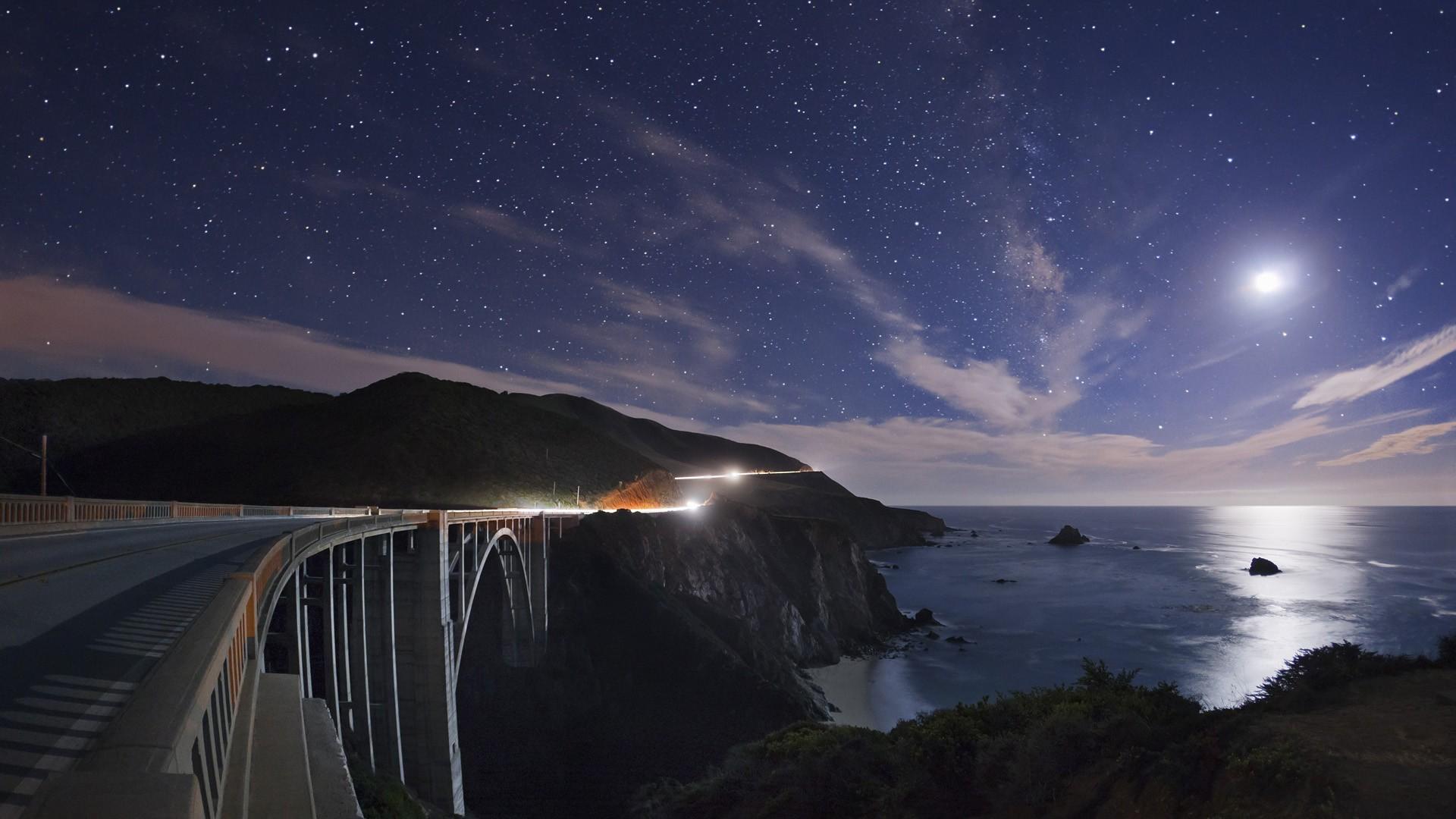 1920x1080 Coastal Highway Night Wallpaper