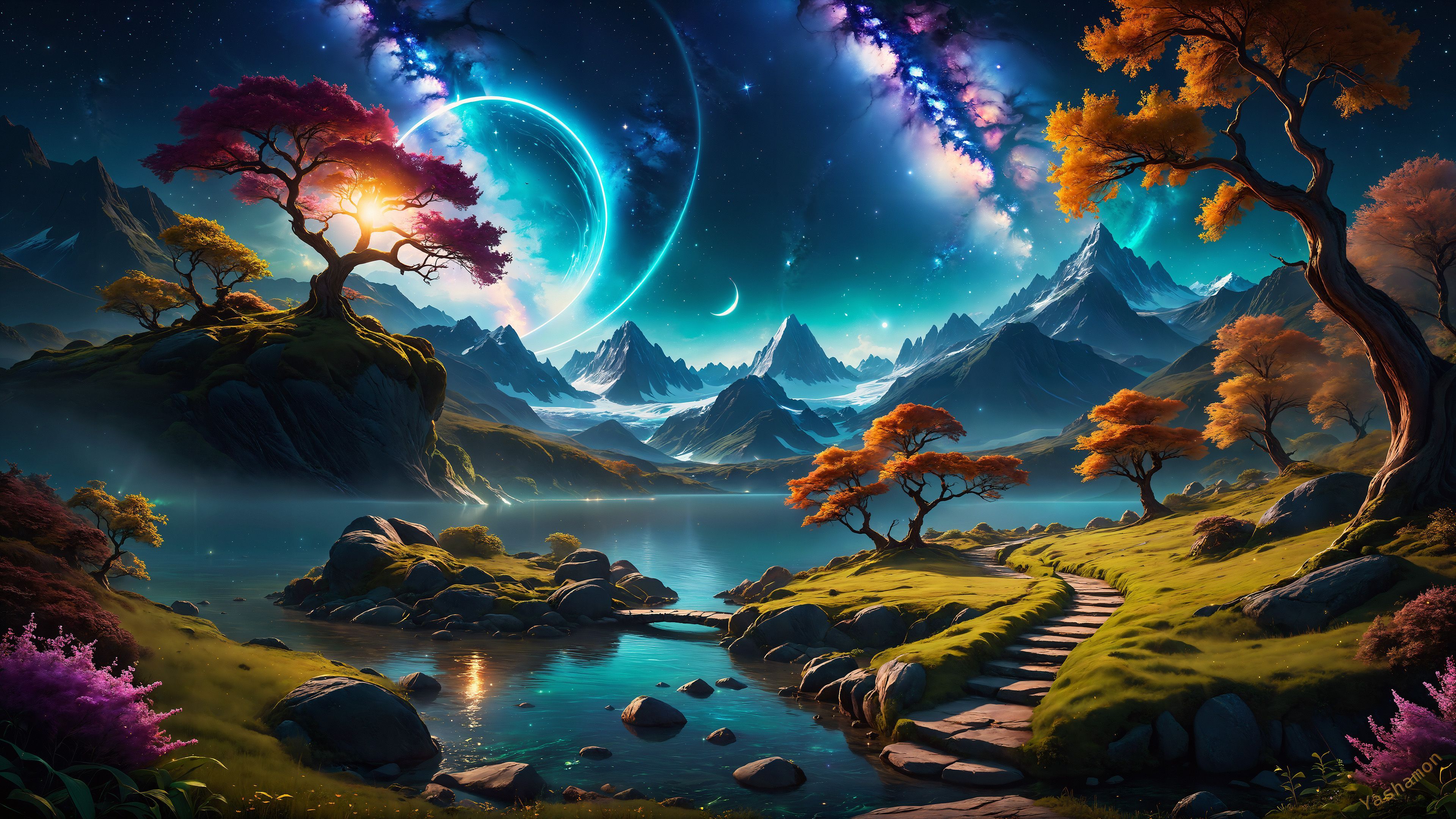 3840x2160 Dreamy Wallpaper 4K, Landscape, Surrealism, Mountains