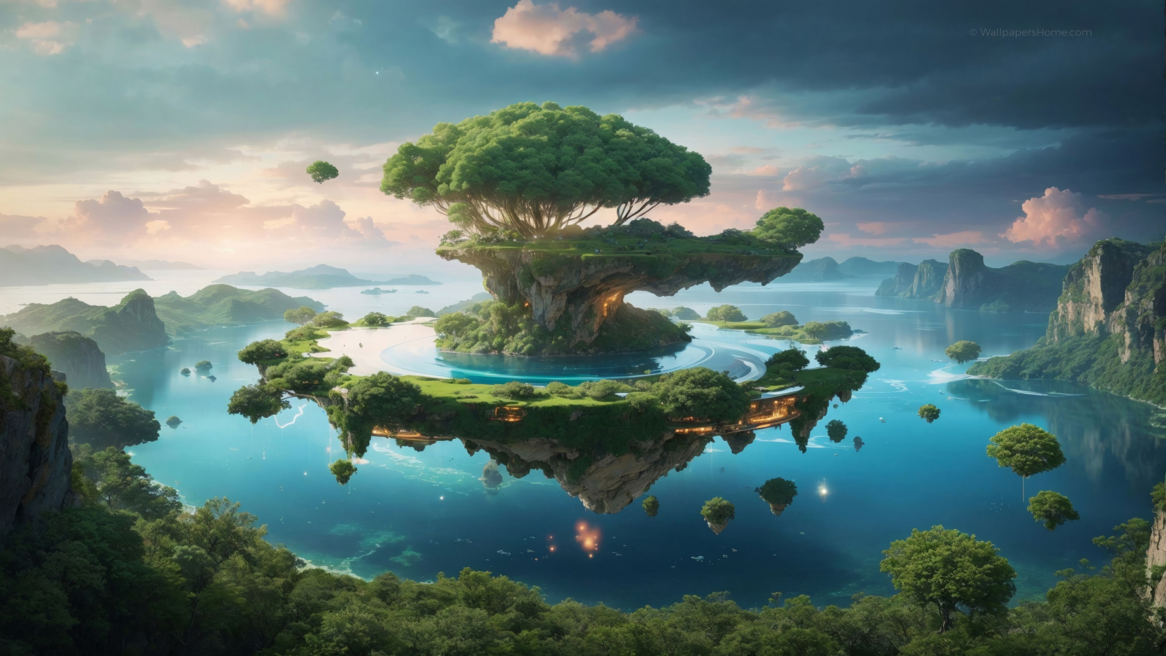 3840x2160 Lake Trees Fantasy World Nature Wallpaper 4K HD PC j