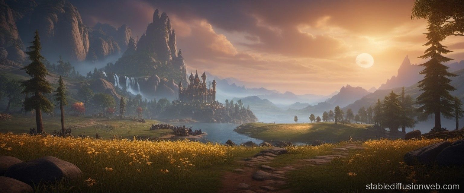 1536x640 Minimalist World of Warcraft Landscape. Stable Diffusion Online