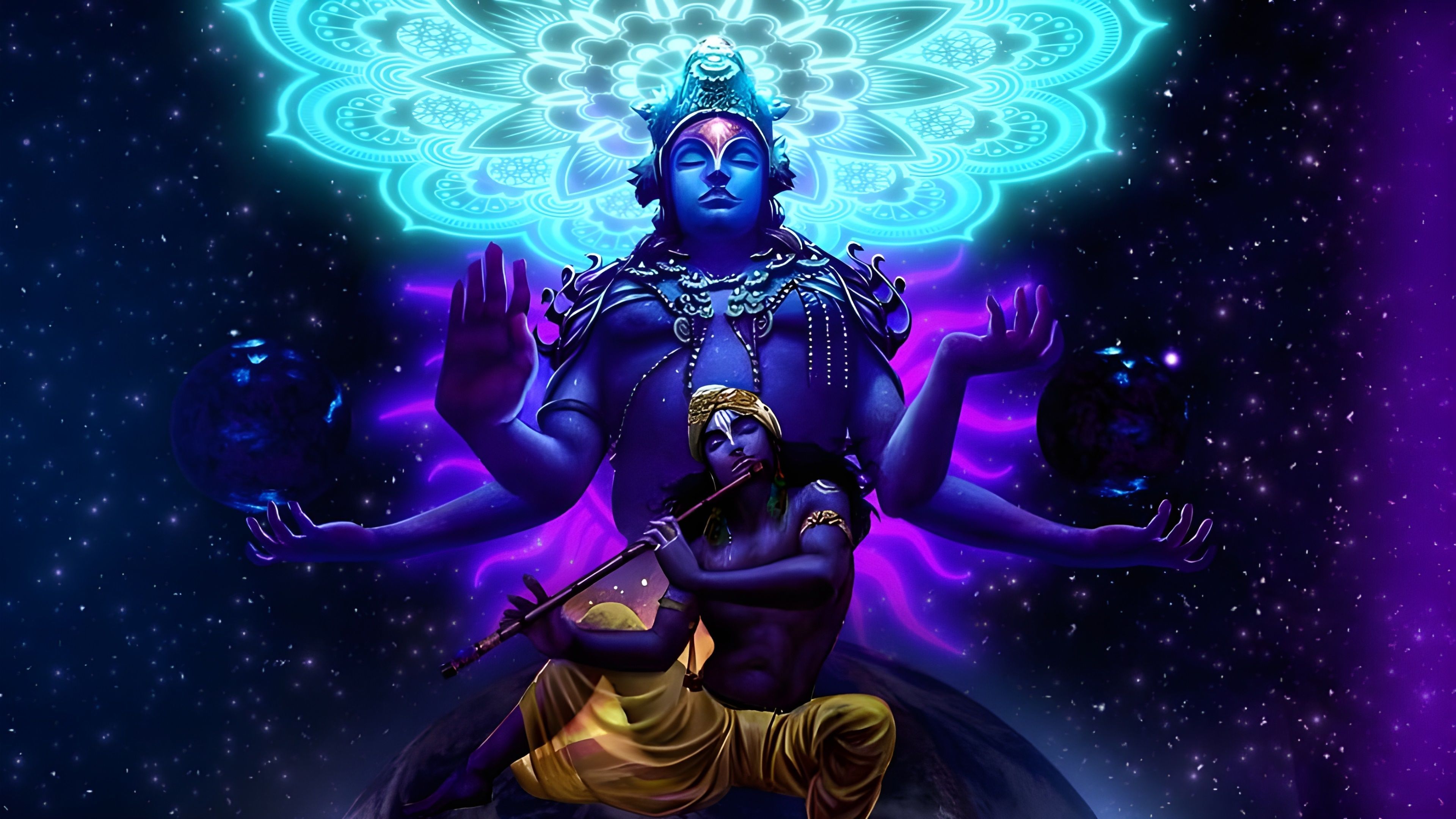 3840x2160 Divine Lord Krishna in Celestial Harmony