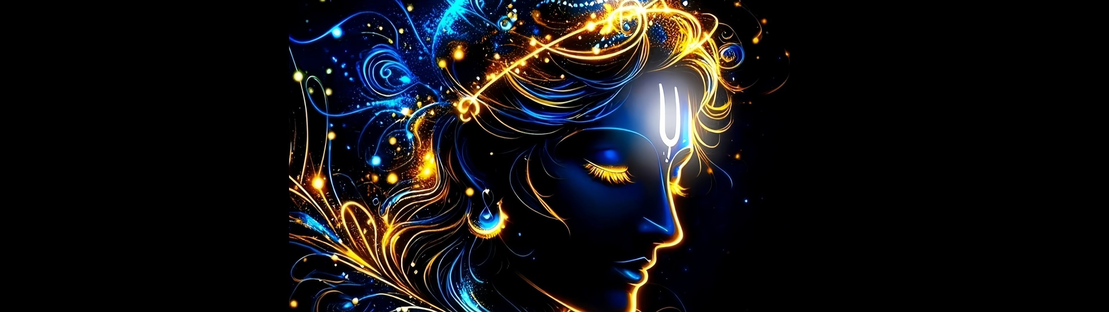3840x1080 Lord Krishna Wallpaper 4K, Black background, Hindu God, 5K