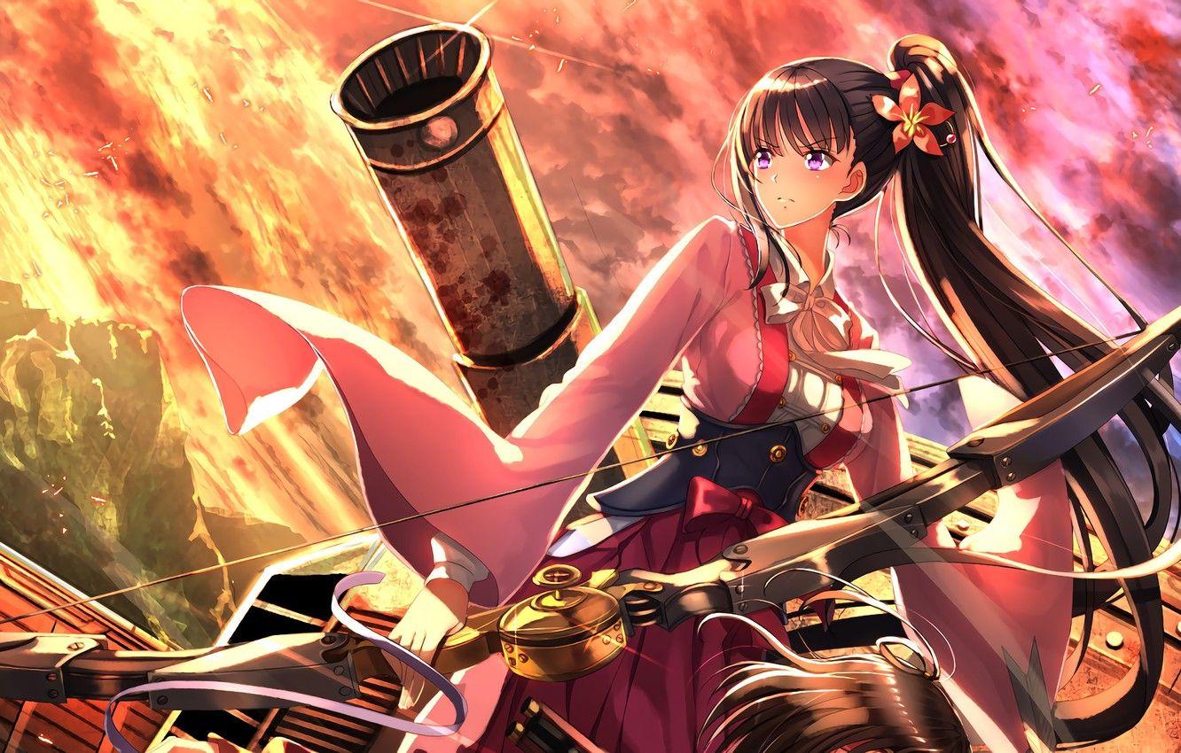1332x850 Wallpaper zombie, weapon, anime, bow, manga, kimono, arrow