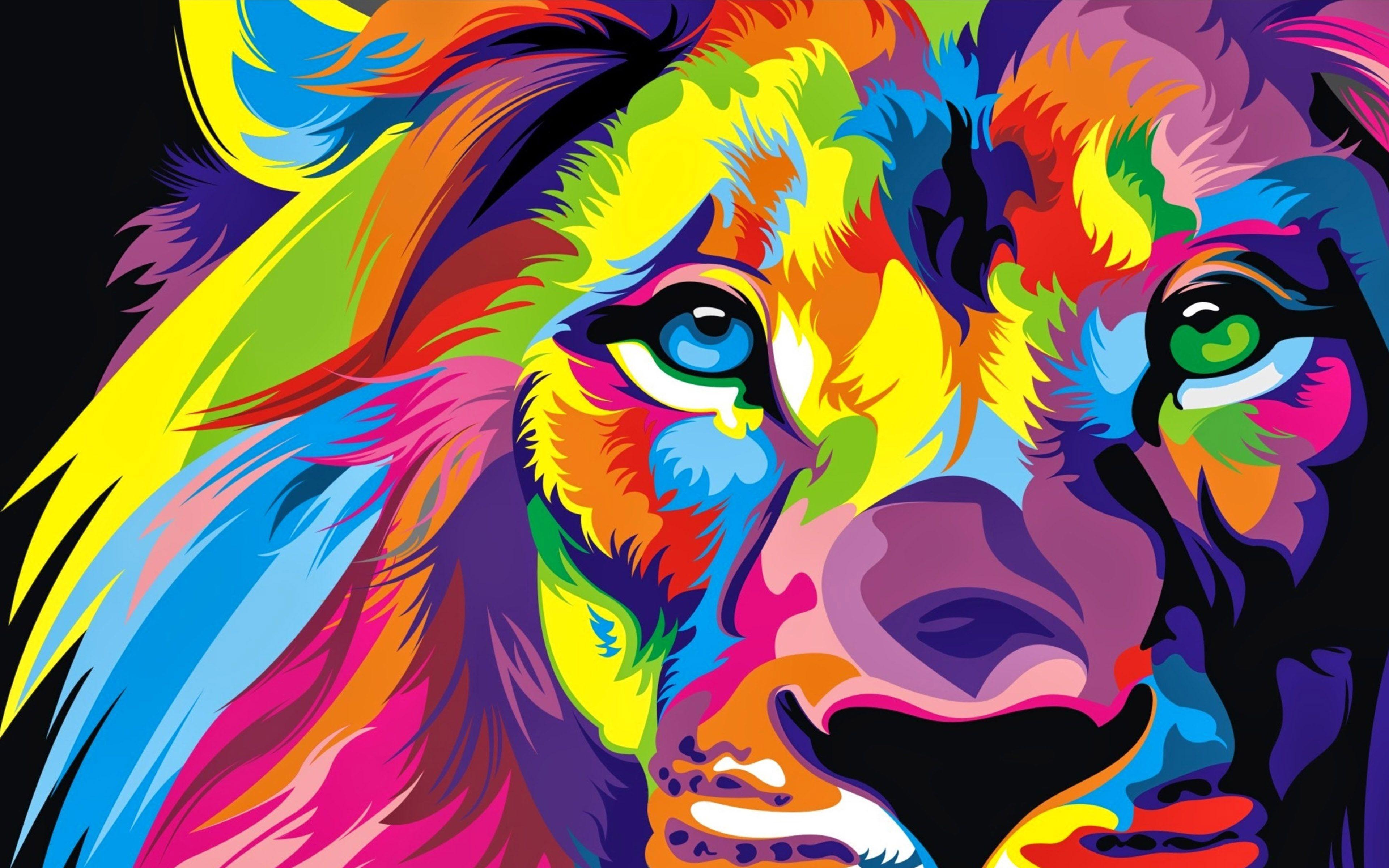 Красочная заставка. Яркие цветные картинки. Разноцветный Лев. Яркие цвета. Красивые разноцветные животные.