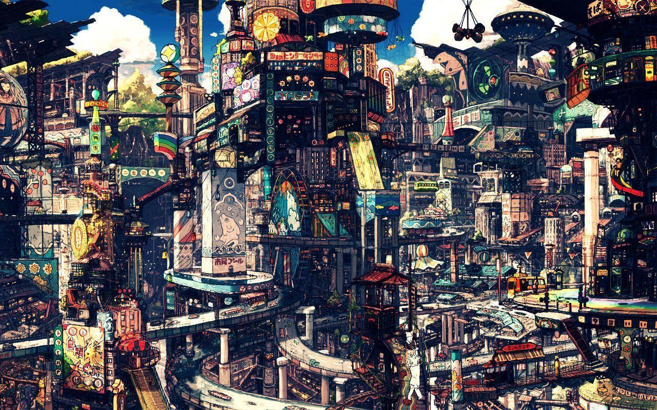 1280x800 Anime Futuristic Cityscape wallpaper. concept art