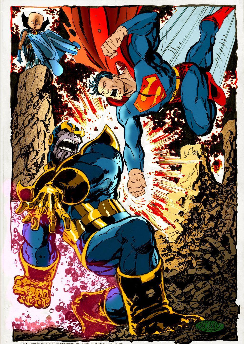 1024x1444 Superman vs Thanos by John Byrne. Superman vs darkseid, Marvel