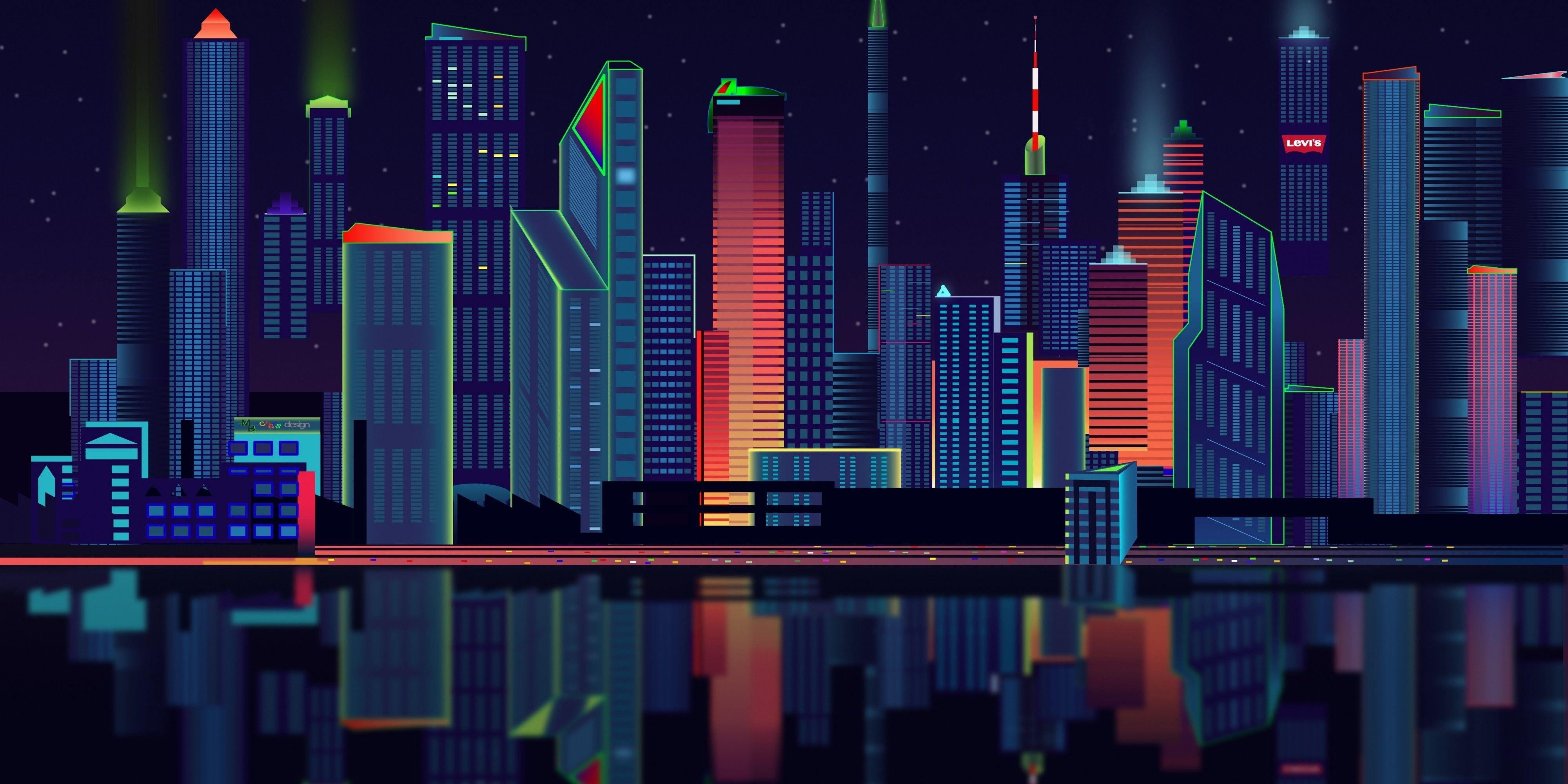 4000x2000 Download 4000x2000 City Vector, Panorama, Reflection Wallpaper