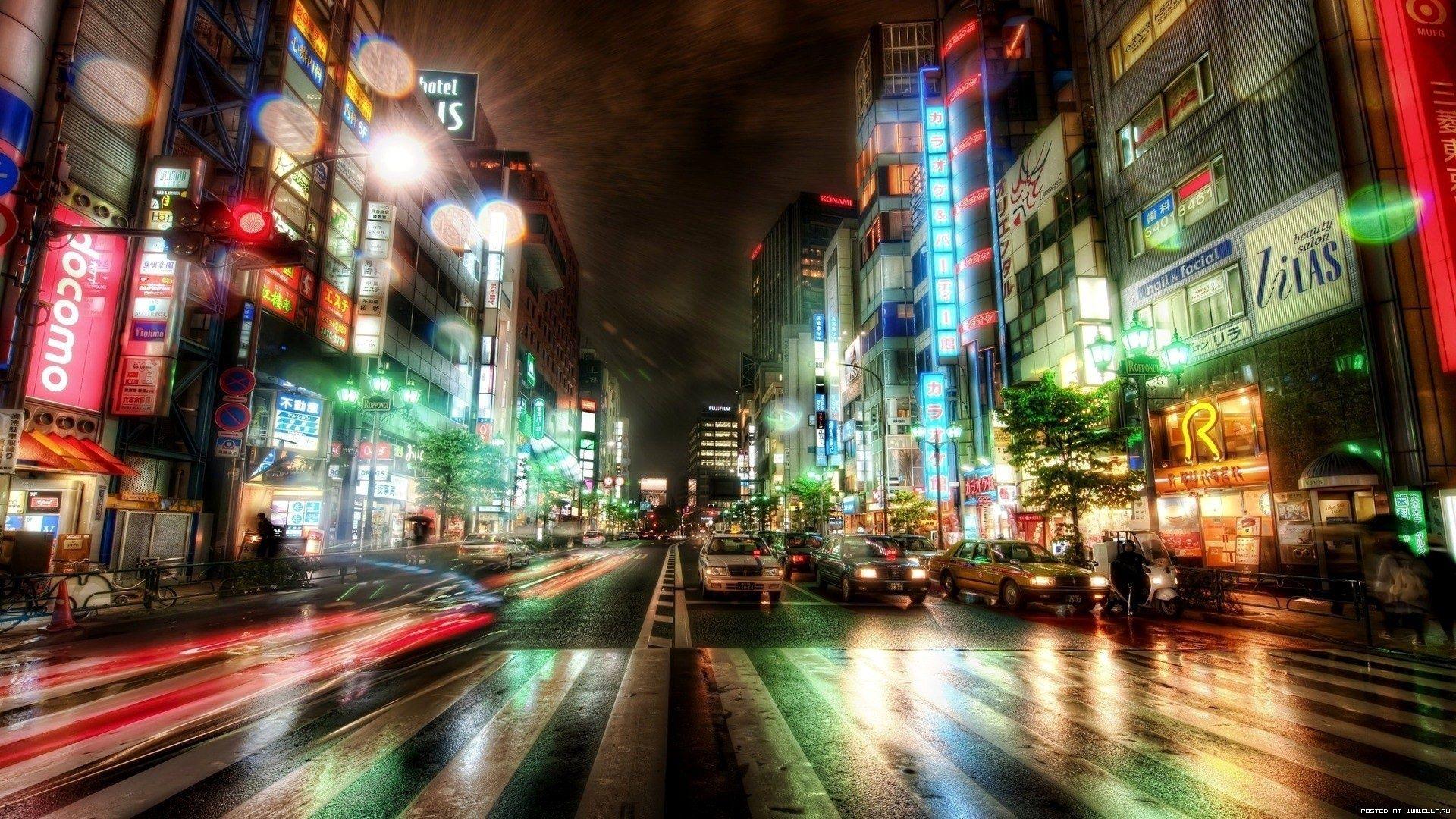 1920x1080 Wallpaper. Cities. photo. picture. the city, the rain, lights