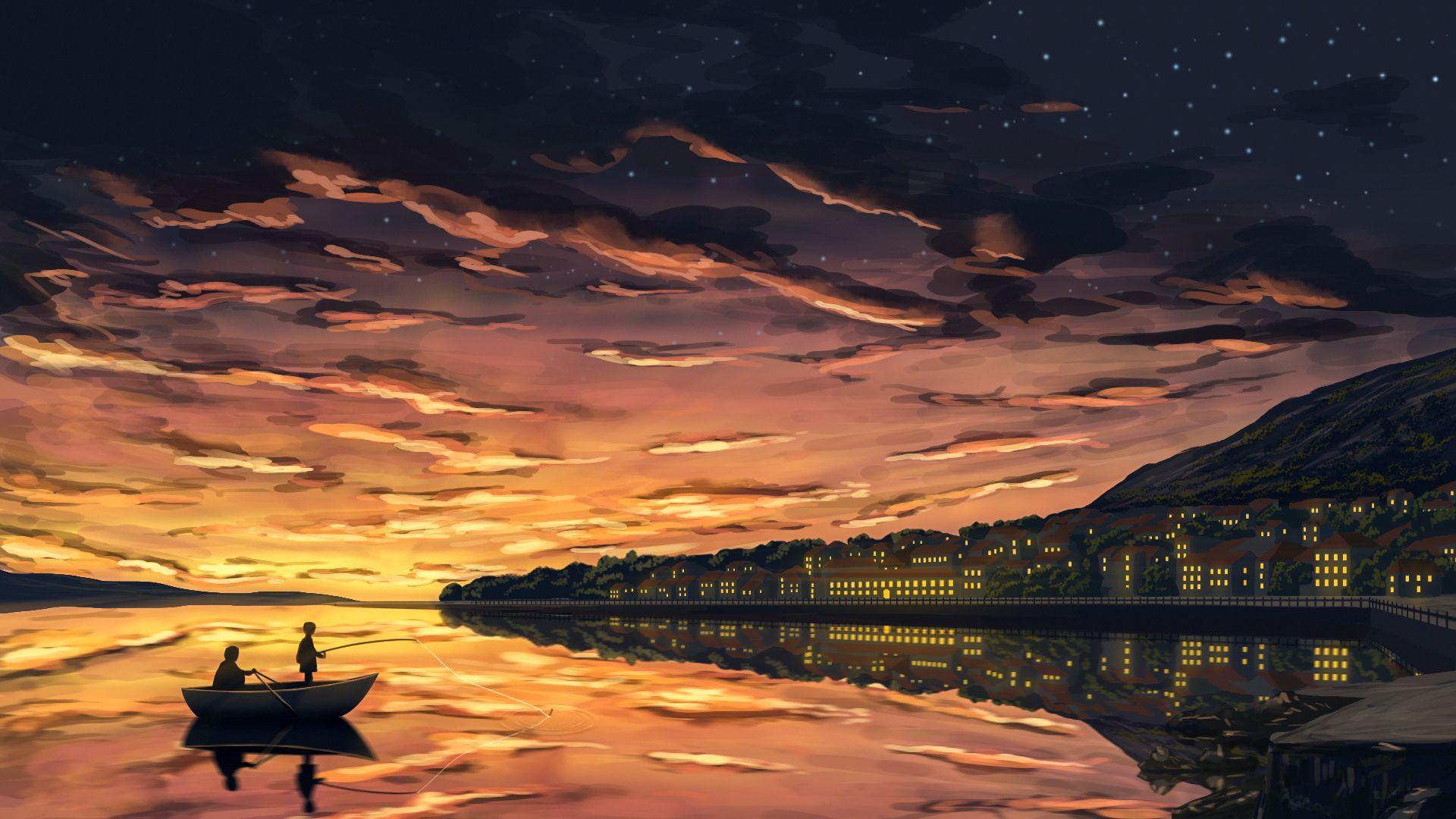 1920x1080 Fishing in Starry Night Macbook Pro Retina Wallpaper, HD Artist 4K Wallpaper, Image, Photo and Background
