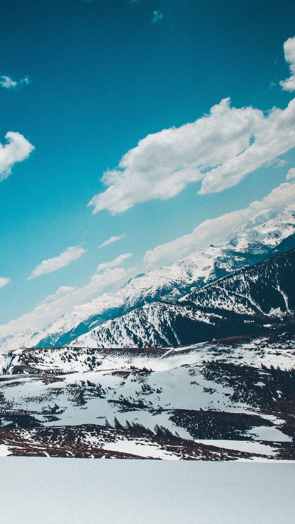 938x1668 Download Wallpaper 938x1668 Mountains, Snow Capped, Sky, Snow