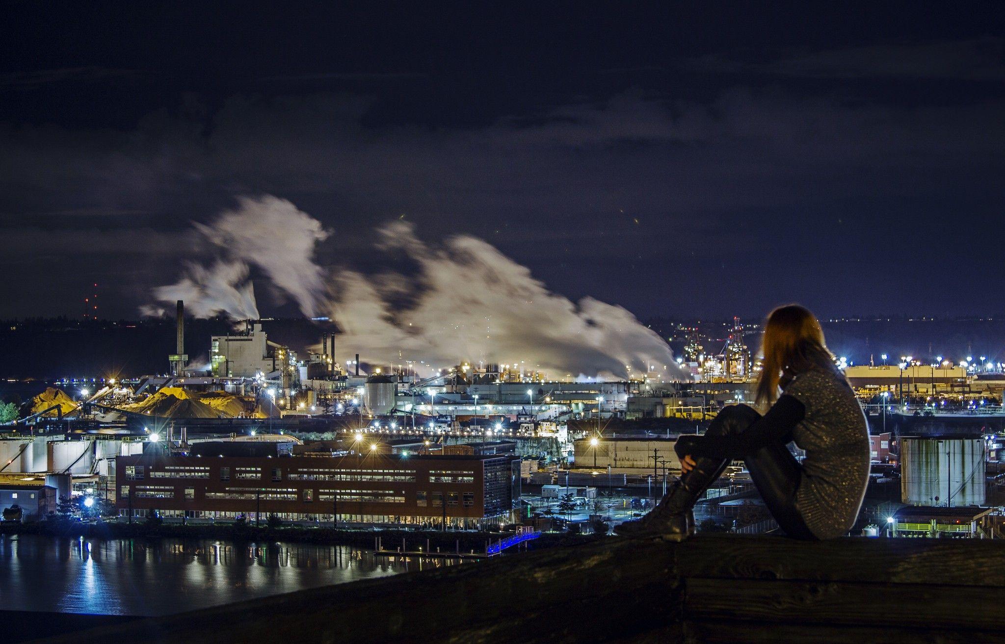 2048x1313 #industrial, #women, #cityscape, #night, wallpaper