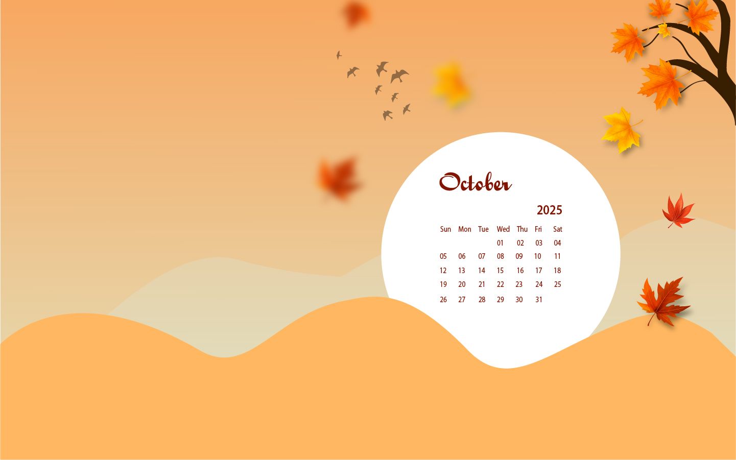 1441x901 October 2025 Desktop Wallpaper Calendar