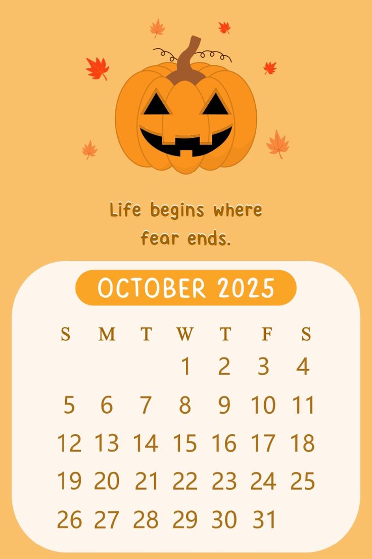 736x1104 October Monthly Cute Kawaii Halloween Pumpkin Motivational Quote Positive Minimalist Calendar
