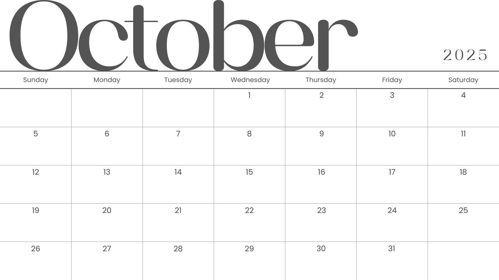 1600x900 Free October 2025 calendar templates to customize