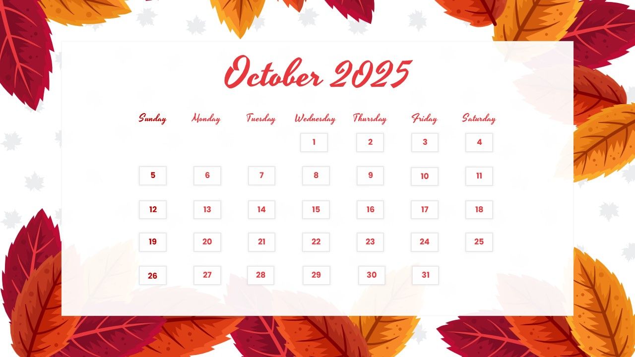 1280x720 October 2025 Calendar