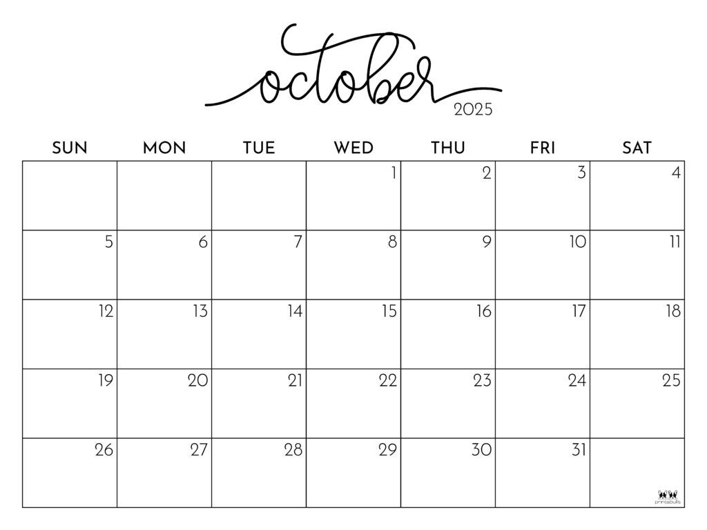 1024x768 October 2025 Calendars FREE Printables