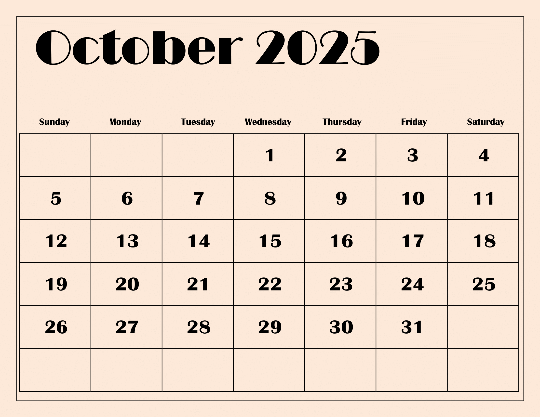2200x1700 October 2025 Calendar Printable PDF Template with Holidays