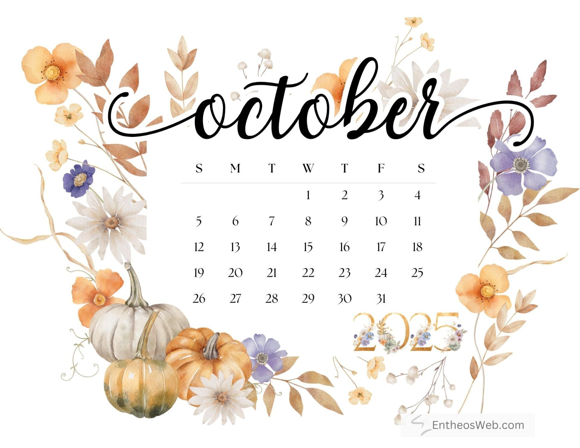 1920x1483 October 2025 Free Monthly Printable Calendars