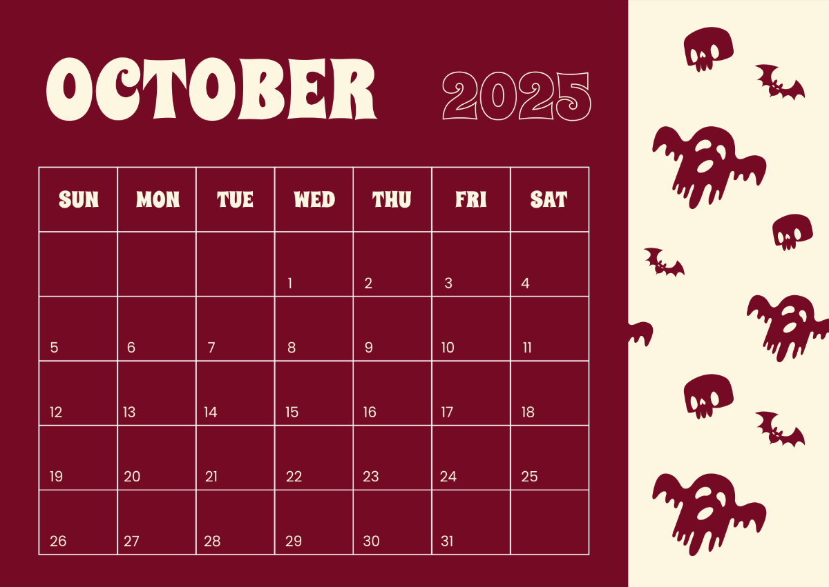 1200x851 Free Simple October 2025 Calendar Template to Edit Online