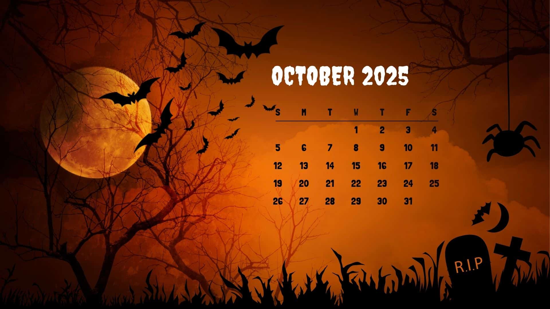 1920x1080 Calendar October 2025 Wallpaper HD