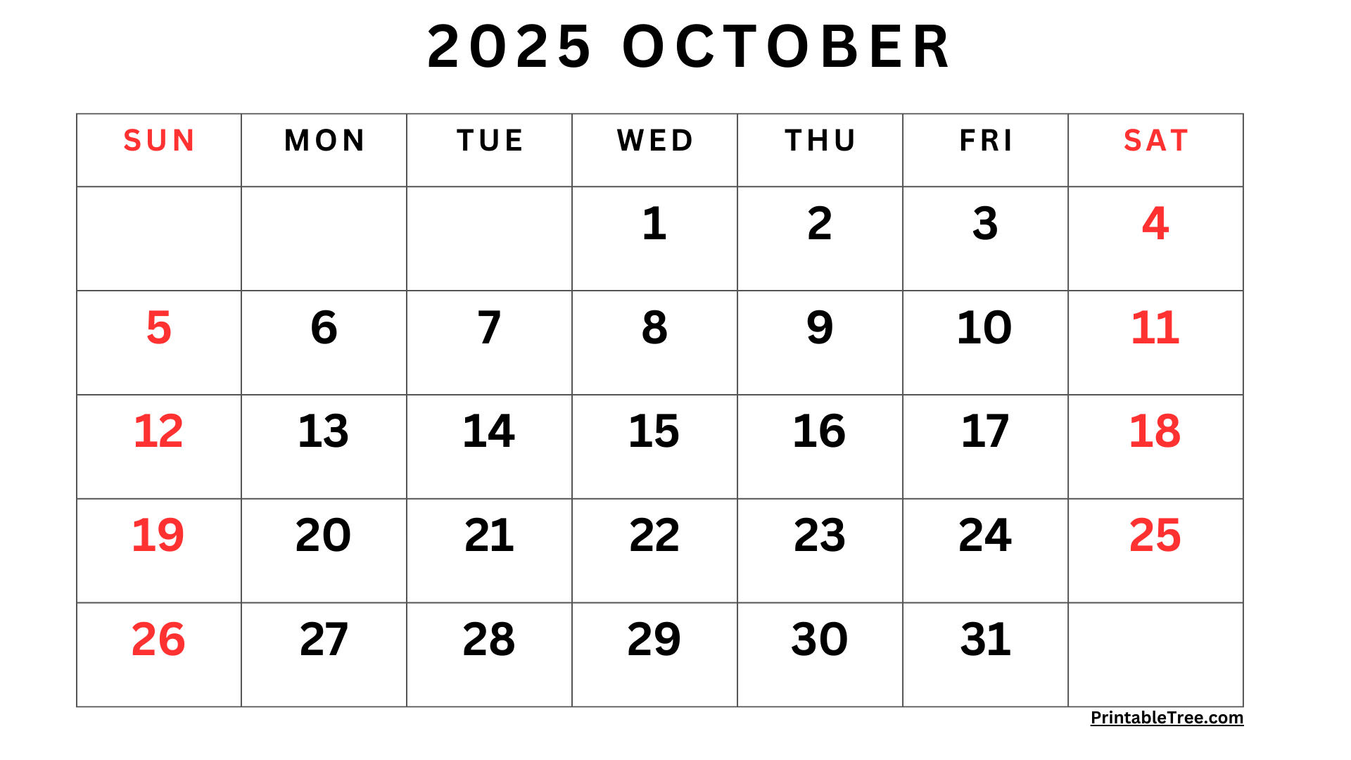 1920x1080 October 2025 Calendar Printable PDF Template with Holidays
