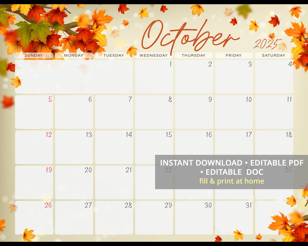1280x1024 October 2025 Printable Calendar