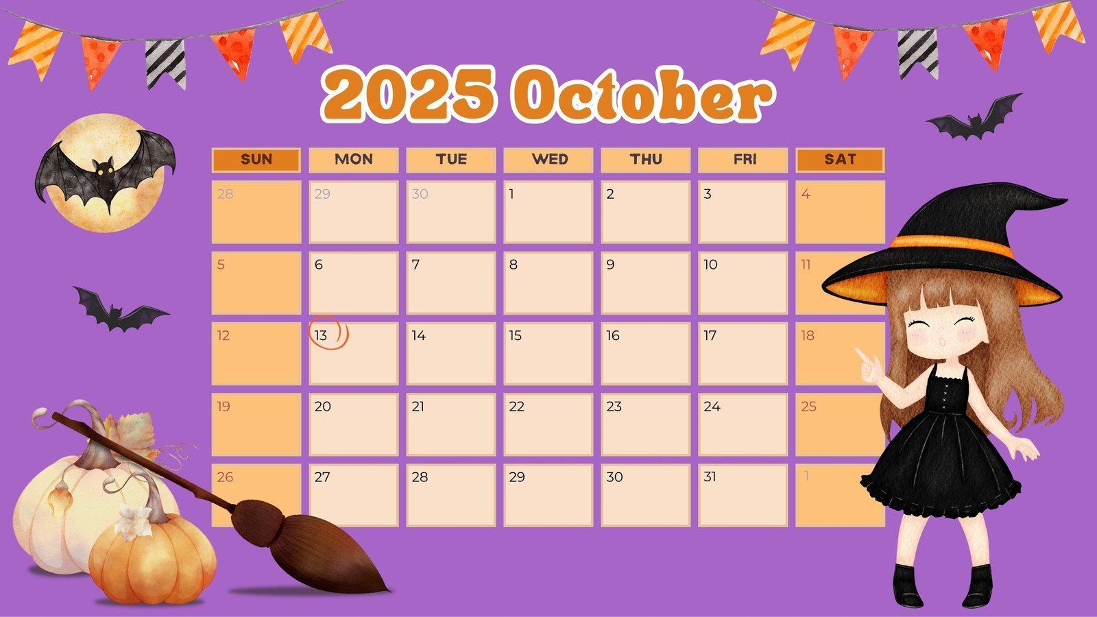 1600x900 Free October 2025 calendar templates to customize