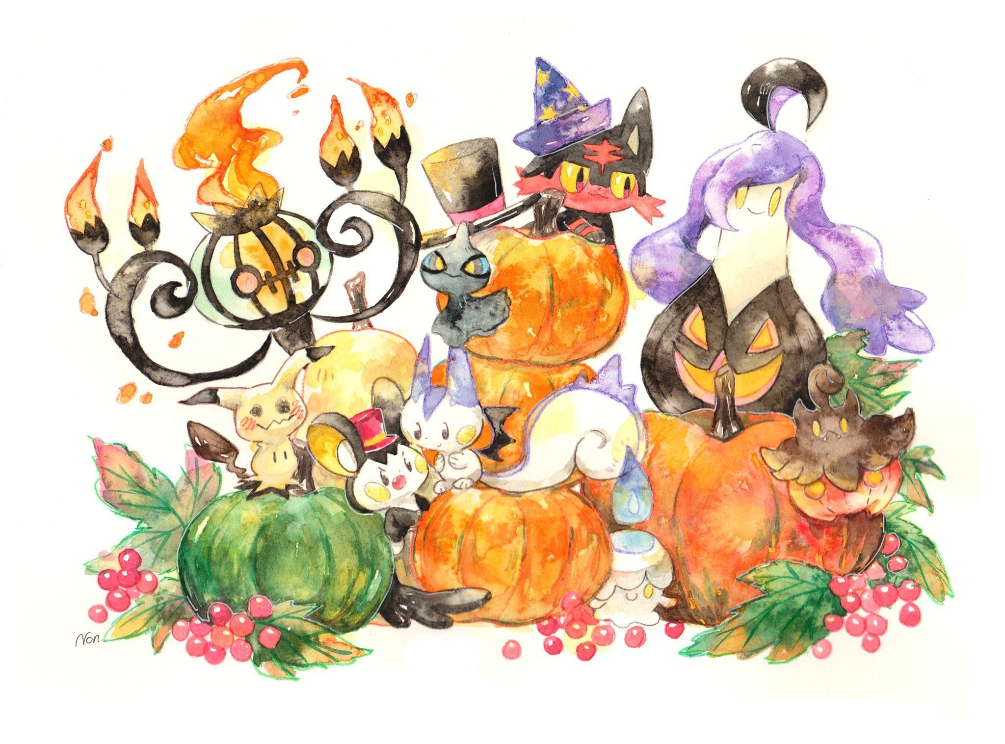 2048x1516 Wallpaper fiction, Halloween, Mimikyu, Pokémon, Pachirisu, Shuppet, Chandelure, Emolga for mobile and desktop, section арт, resolution 2048x1516