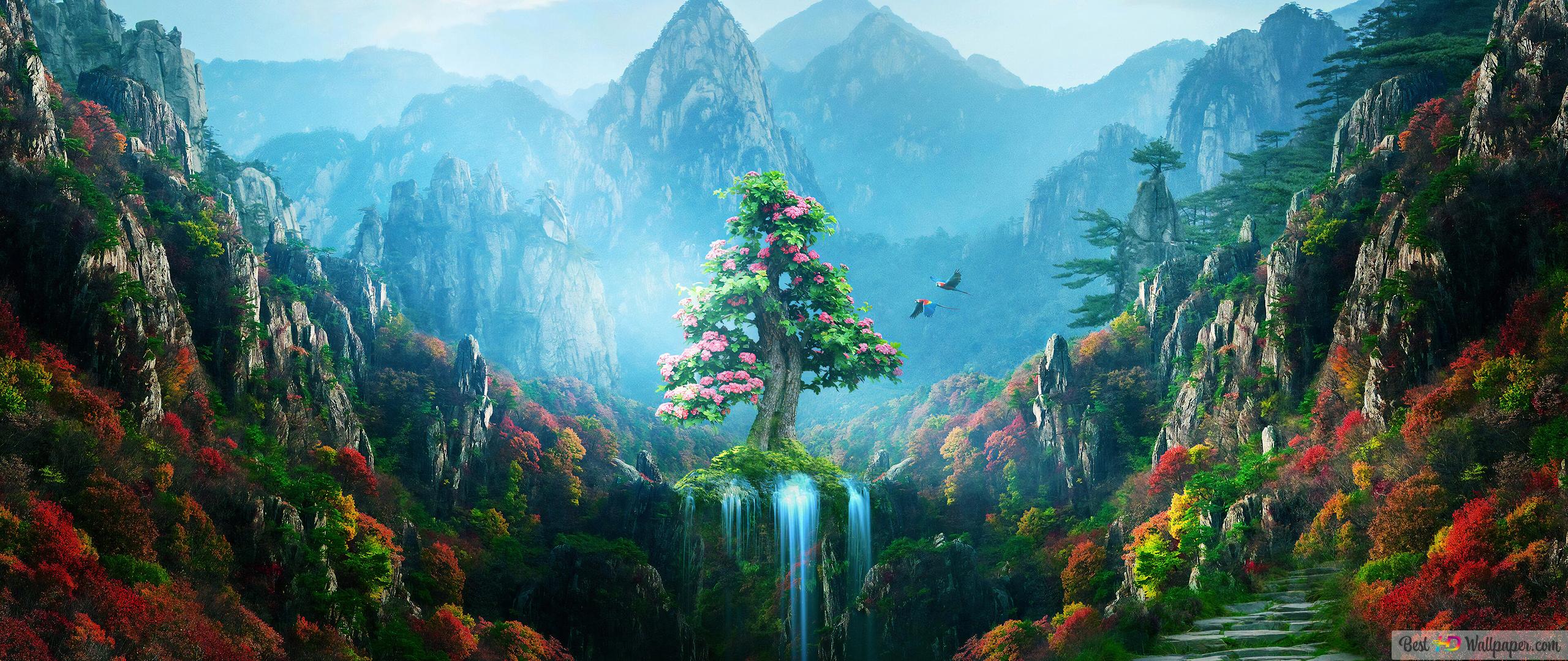 2560x1080 Autumn Fantasy Forest 4K wallpaper download