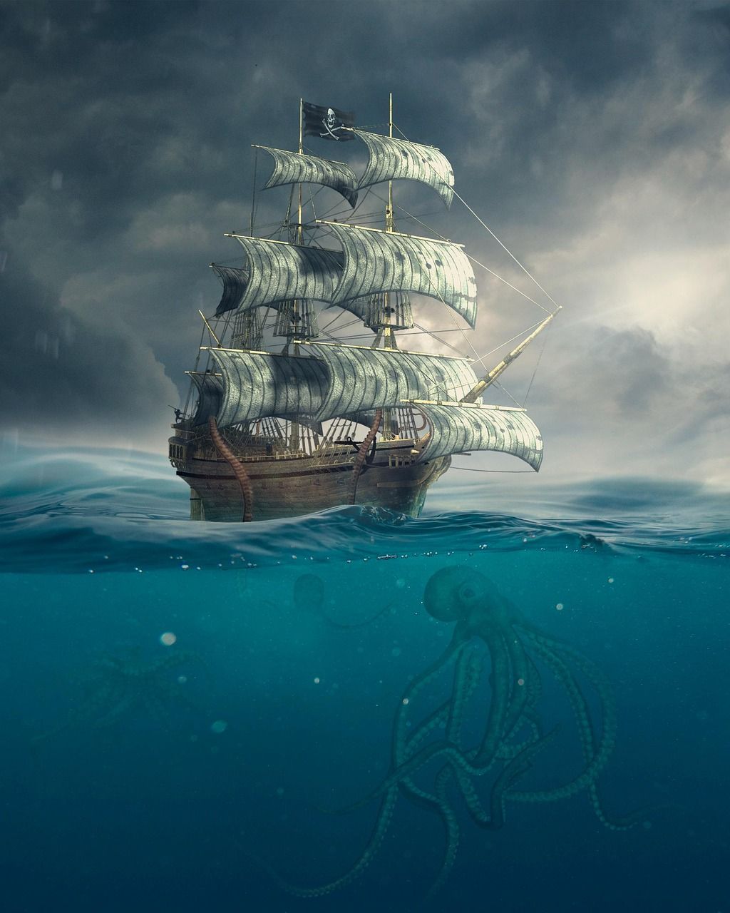 1024x1280 Boat Pirate Sea