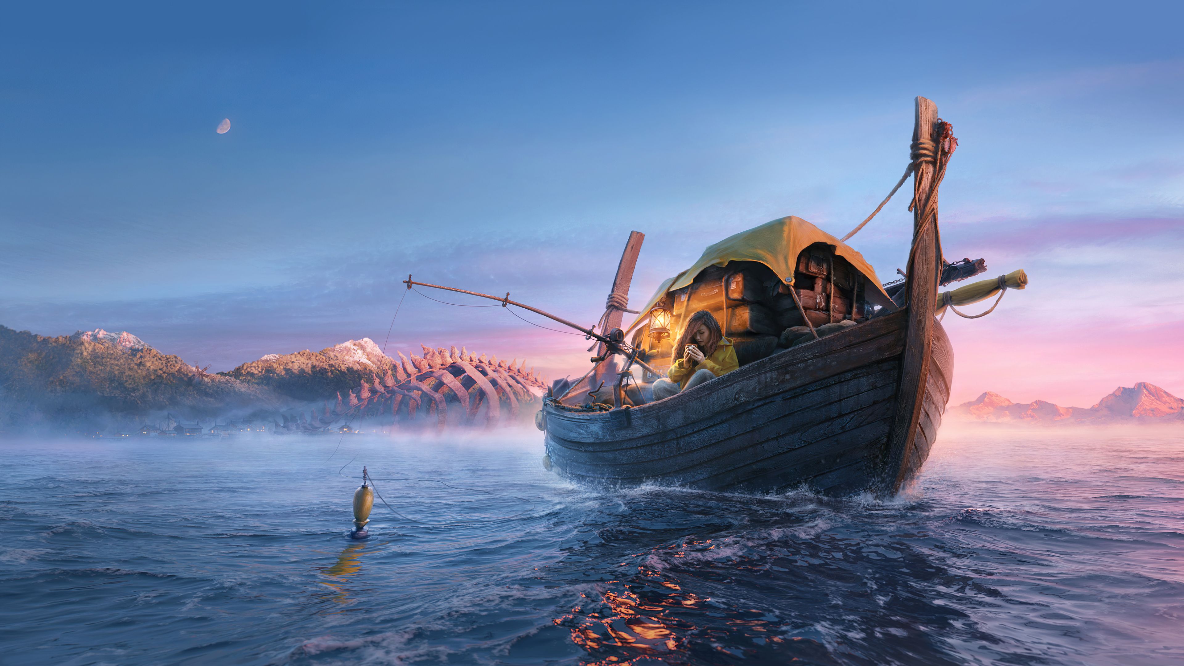3840x2160 Download Fishing Woman Artistic 4k Ultra HD Wallpaper