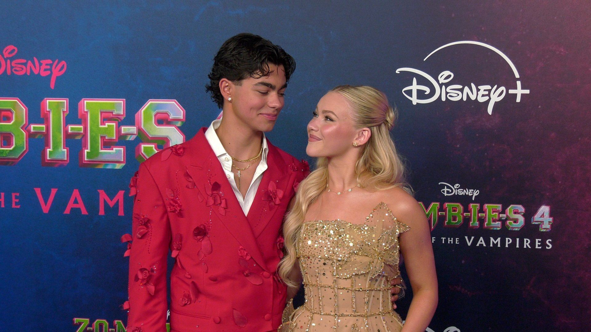1920x1080 Malachi Barton and Freya Skye Zombies 4: Dawn of the Vampires Premiere Blue Carpet