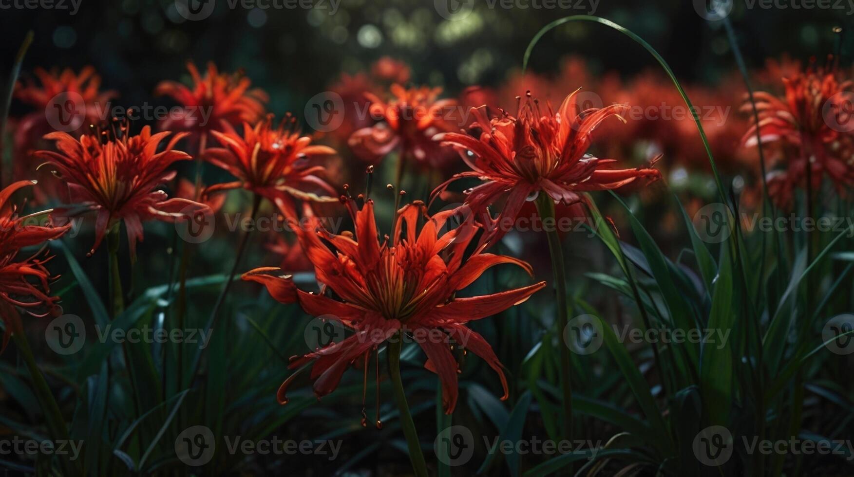 1753x980 a field of red spider lily in the dark