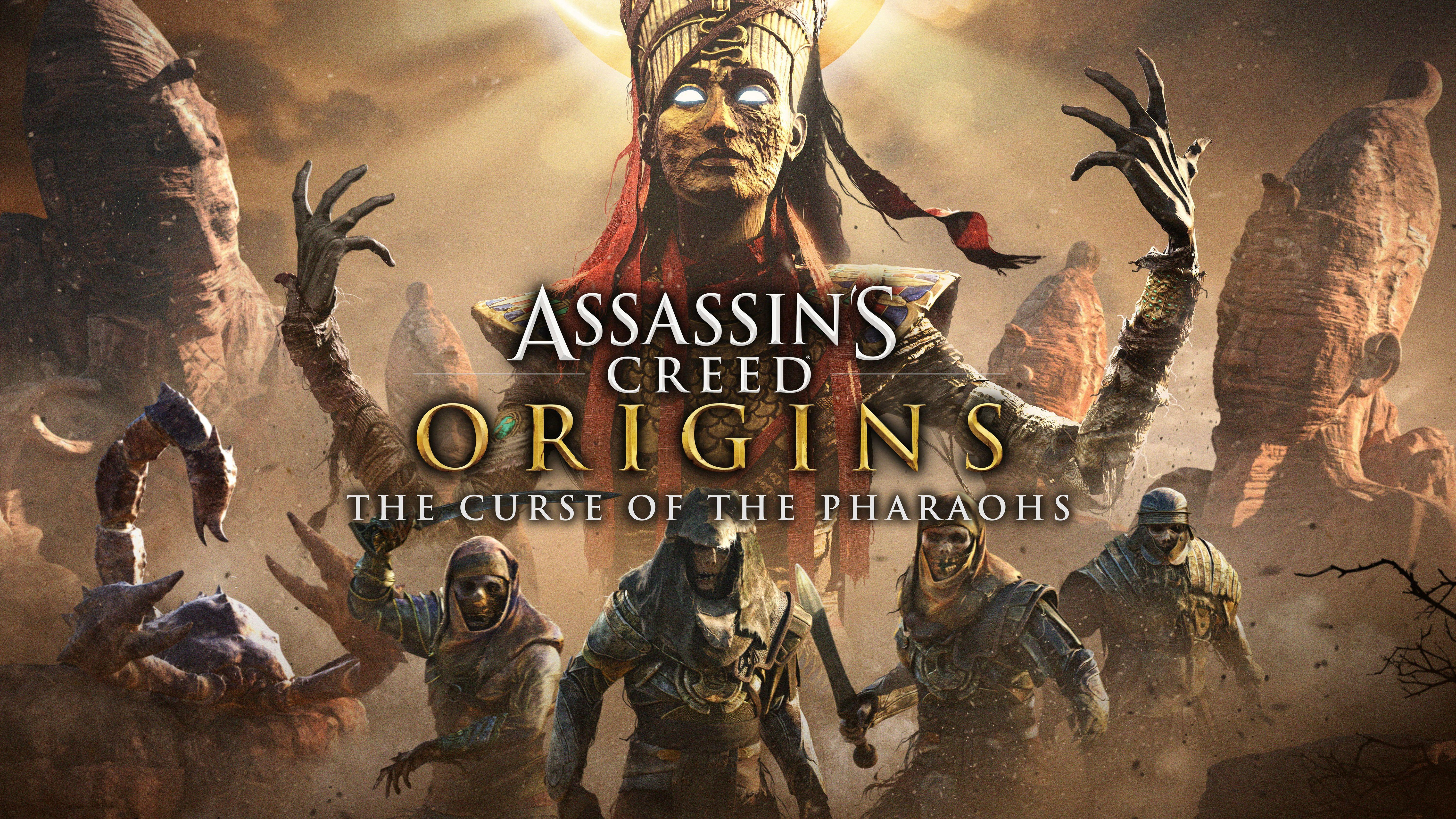 6000x3375 Assassin's Creed Origins The Curse of the Pharaohs game poster HD wallpaper