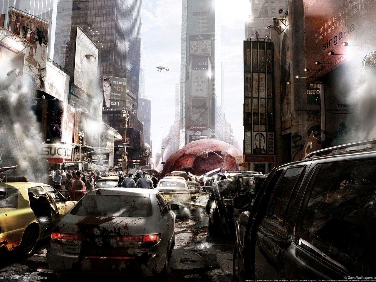 1280x960 City, chaos, virus, epidemic, People, Machines, New York