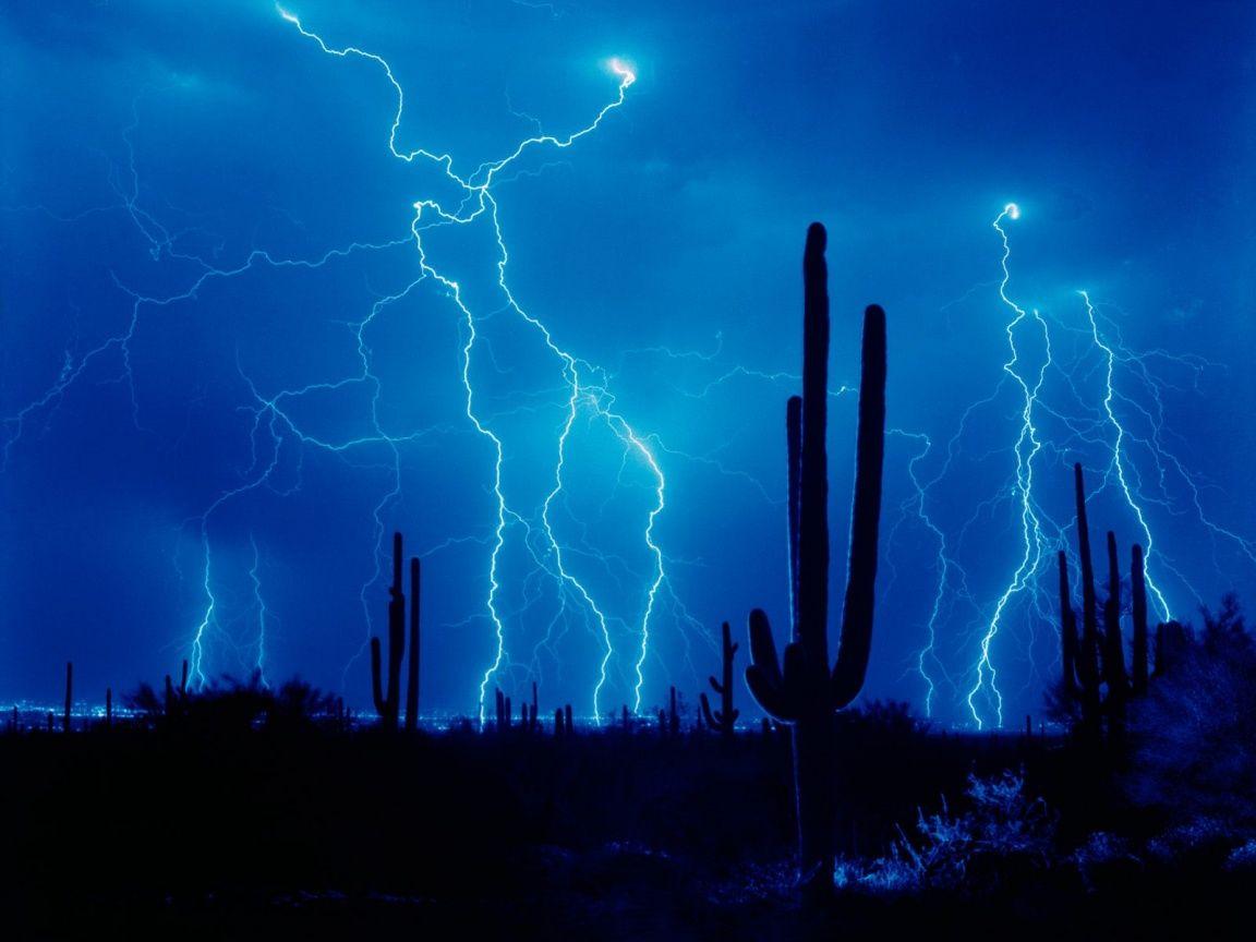 1152x864 Lightning and cactus desktop PC and Mac wallpaper
