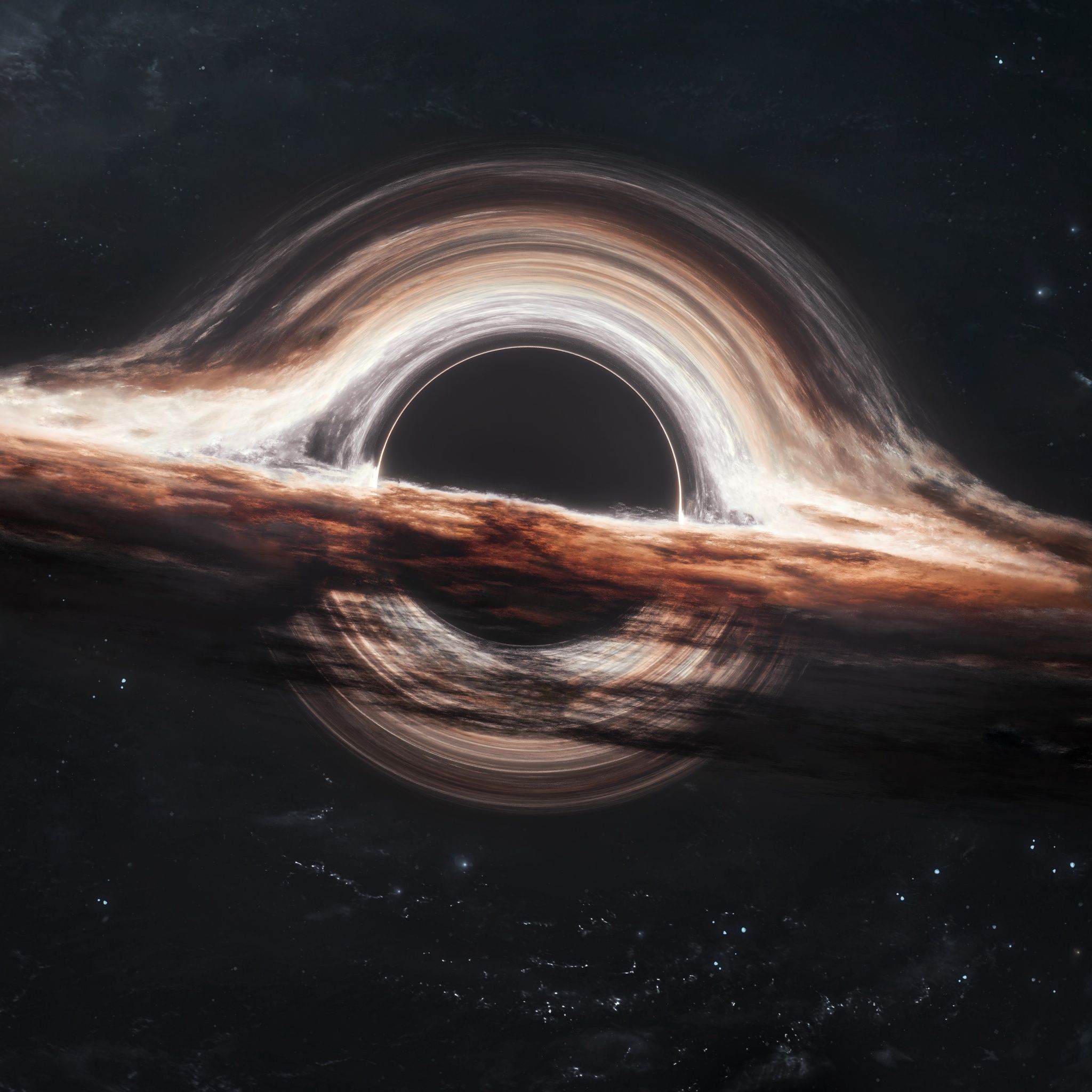 2048x2048 Gargantua black hole Wallpaper 4K, Wormhole, Interstellar, Cosmos