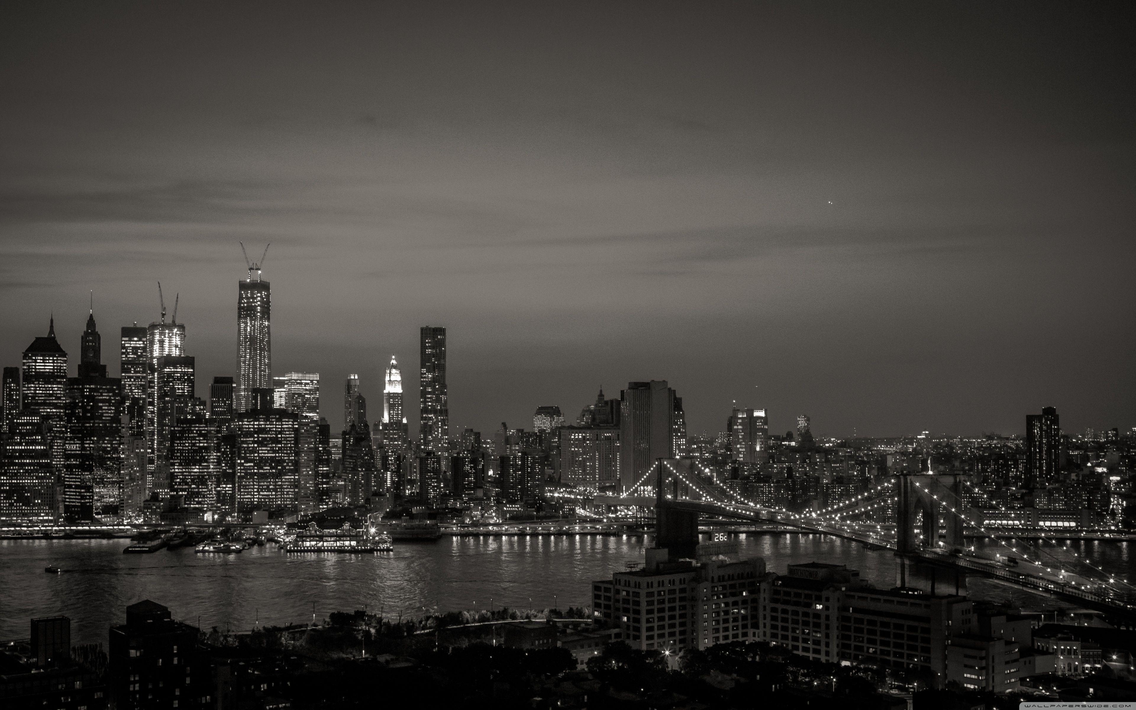 new york skyline at night black and white wallpaper