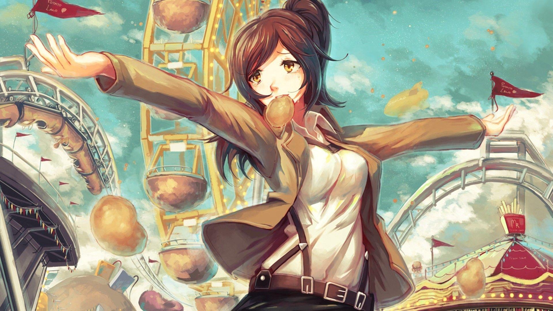 1920x1080 amusement park, anime, Shingeki no Kyojin, potato, Sasha Blouse
