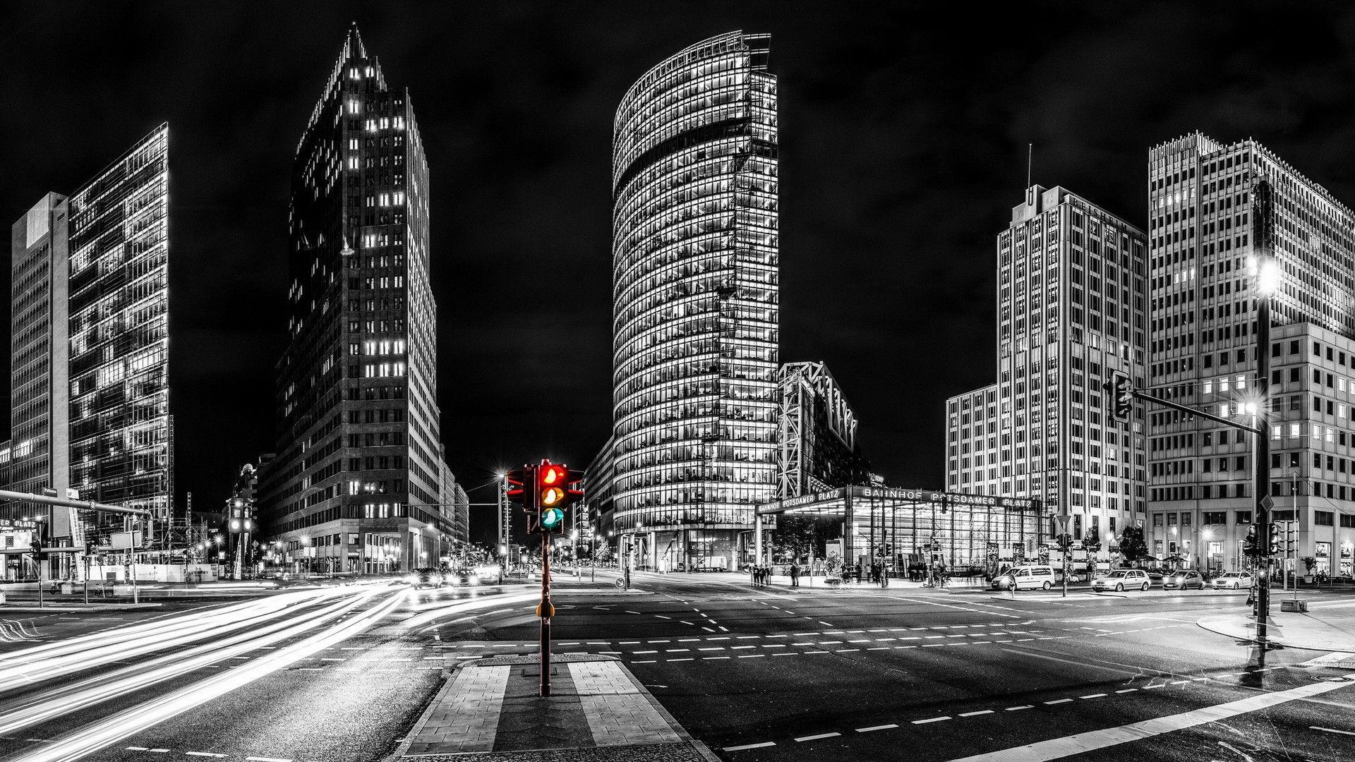 1920x1080 Khác: Đêm Berlin Người đàn ông da trắng da đen Phố đèn giao thông Thành phố