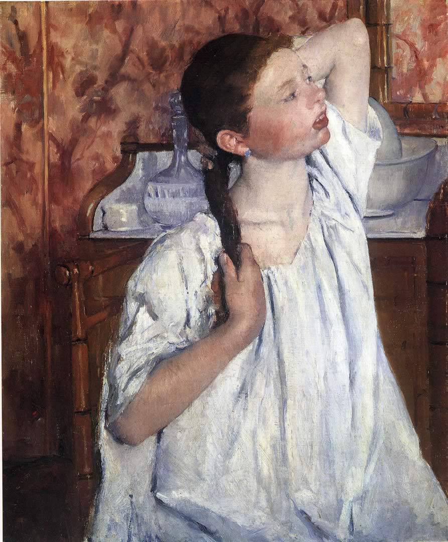 893x1080 Girl Arranging Her Hair Cassatt Wallpaper Image