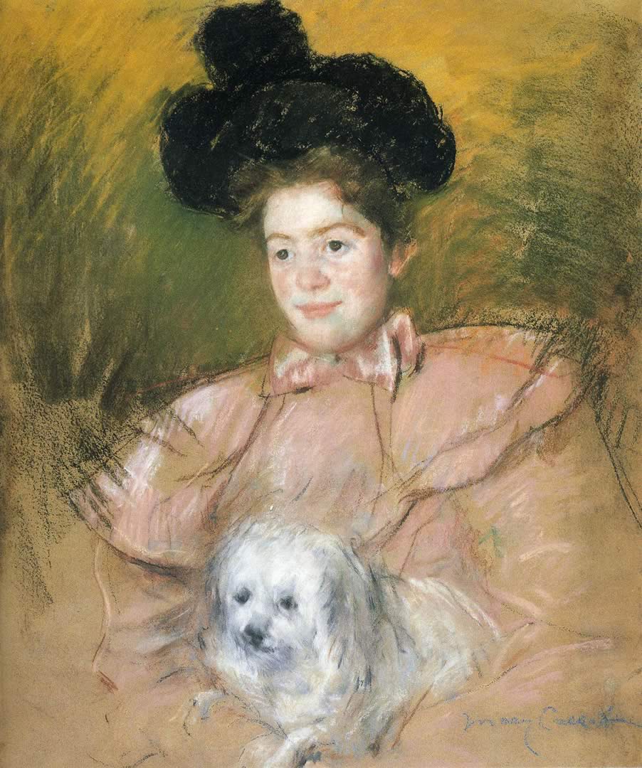 902x1080 Woman In Rasbery Costume Holding A Dog Cassatt Wallpaper Image