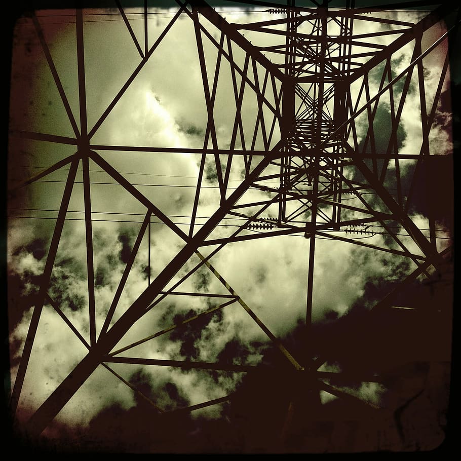 910x910 HD wallpaper: Electrical Tower, Design, black and white, pole